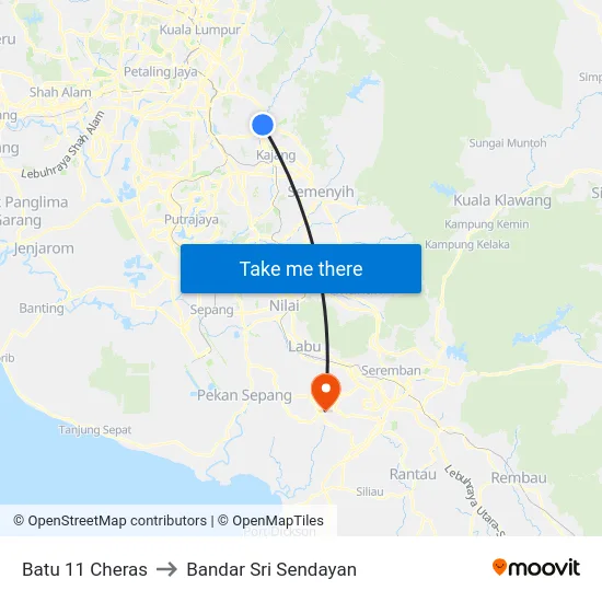 Batu 11 Cheras to Bandar Sri Sendayan map