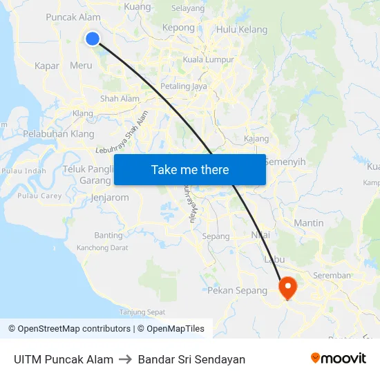 UITM Puncak Alam to Bandar Sri Sendayan map