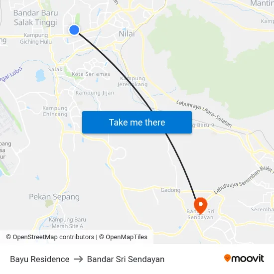 Bayu Residence to Bandar Sri Sendayan map