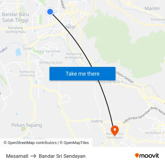 Mesamall to Bandar Sri Sendayan map