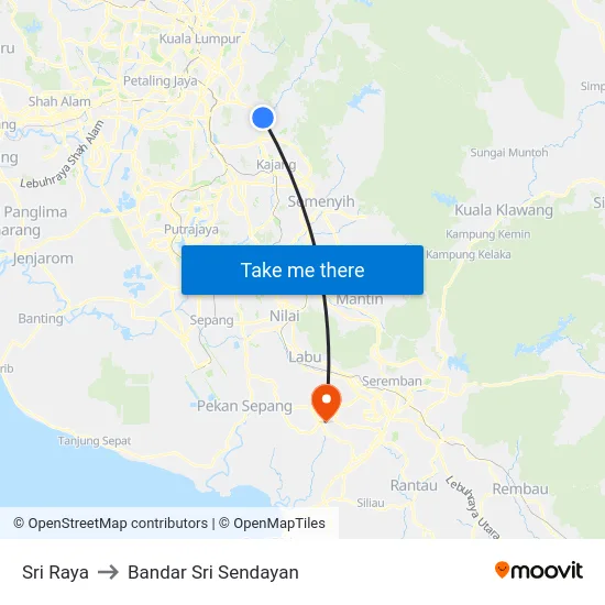 Sri Raya to Bandar Sri Sendayan map