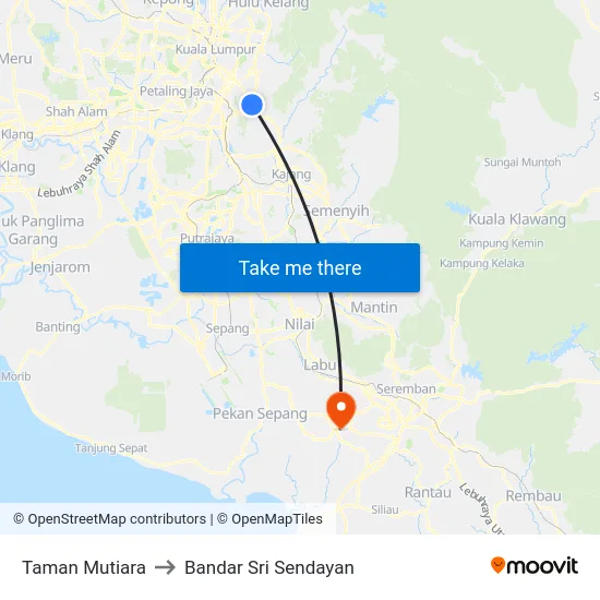 Taman Mutiara to Bandar Sri Sendayan map
