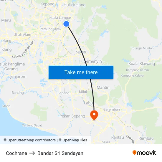 Cochrane to Bandar Sri Sendayan map