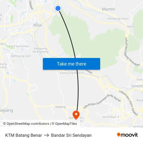 KTM Batang Benar to Bandar Sri Sendayan map