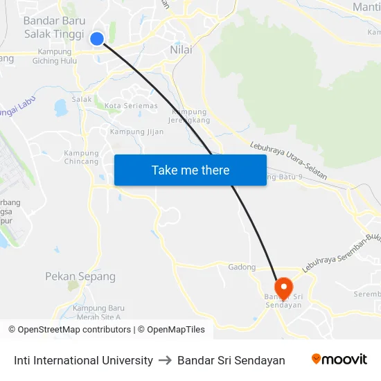 Inti International University to Bandar Sri Sendayan map