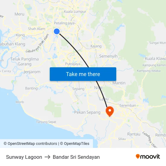 Sunway Lagoon to Bandar Sri Sendayan map