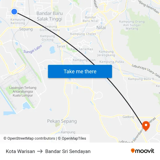 Kota Warisan to Bandar Sri Sendayan map