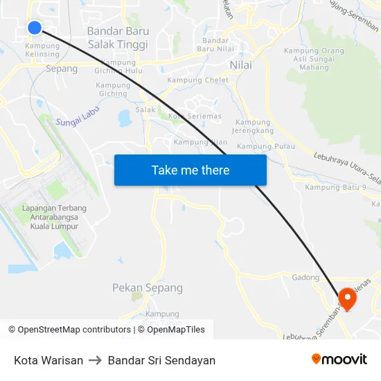Kota Warisan to Bandar Sri Sendayan map