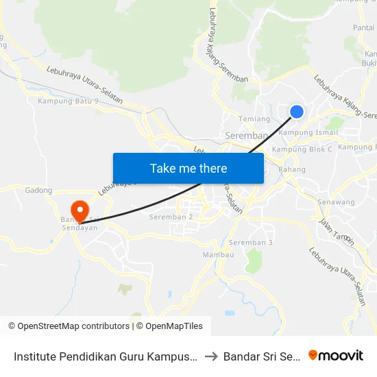 Institute Pendidikan Guru Kampus Raja Melewar to Bandar Sri Sendayan map