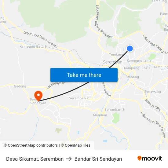 Desa Sikamat, Seremban to Bandar Sri Sendayan map