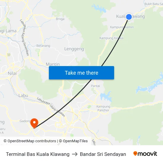 Terminal Bas Kuala Klawang to Bandar Sri Sendayan map