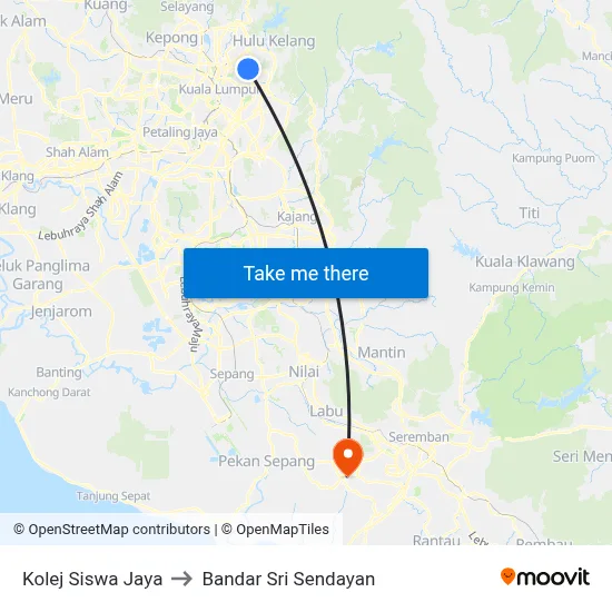 Kolej Siswa Jaya to Bandar Sri Sendayan map