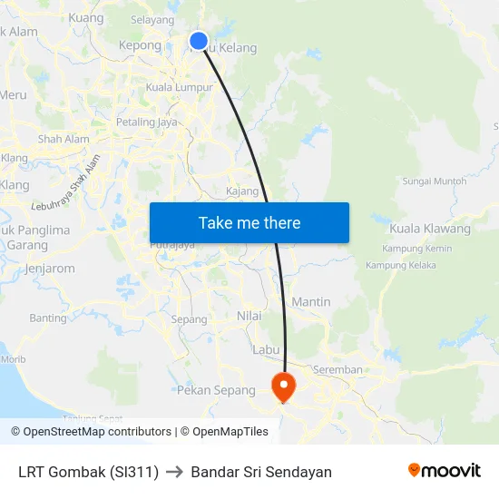 LRT Gombak (Sl311) to Bandar Sri Sendayan map