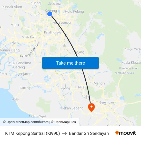 KTM Kepong Sentral (Kl990) to Bandar Sri Sendayan map
