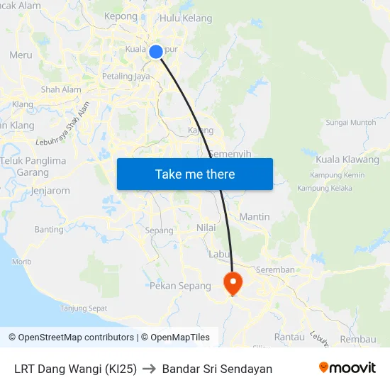 LRT Dang Wangi (Kl25) to Bandar Sri Sendayan map