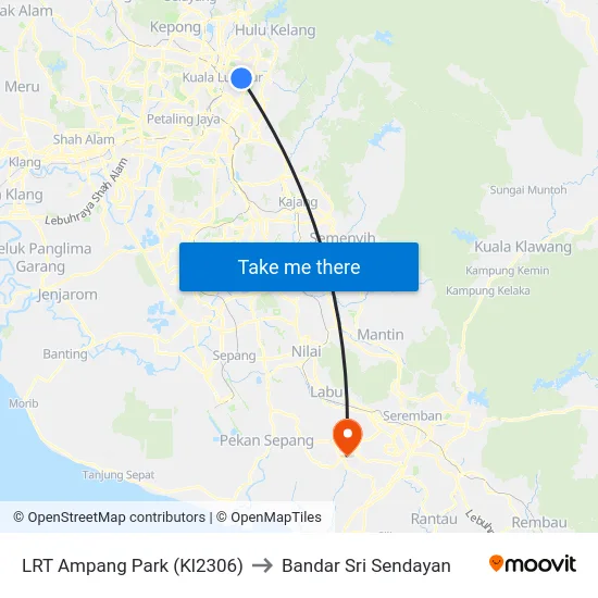 LRT Ampang Park (Kl2306) to Bandar Sri Sendayan map
