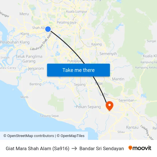Giat Mara Shah Alam (Sa916) to Bandar Sri Sendayan map