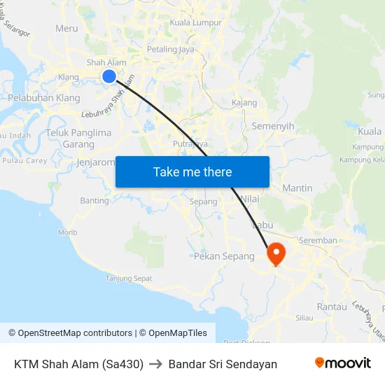 KTM Shah Alam (Sa430) to Bandar Sri Sendayan map