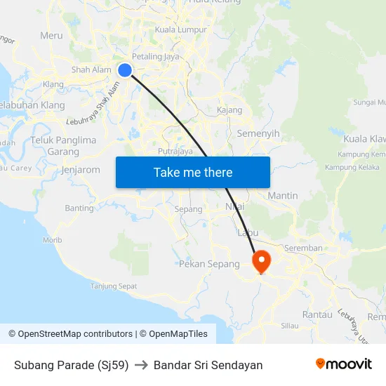 Subang Parade (Sj59) to Bandar Sri Sendayan map