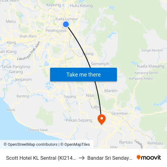 Scott Hotel KL Sentral (Kl2145) to Bandar Sri Sendayan map