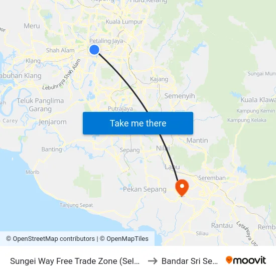 Sungei Way Free Trade Zone (Selatan) (Pj611) to Bandar Sri Sendayan map