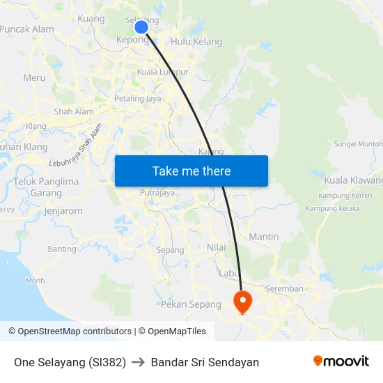 One Selayang (Sl382) to Bandar Sri Sendayan map