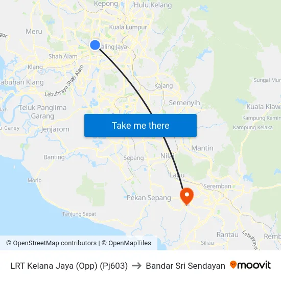LRT Kelana Jaya (Opp) (Pj603) to Bandar Sri Sendayan map