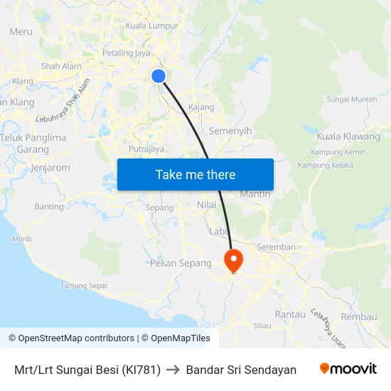 Mrt/Lrt Sungai Besi (Kl781) to Bandar Sri Sendayan map