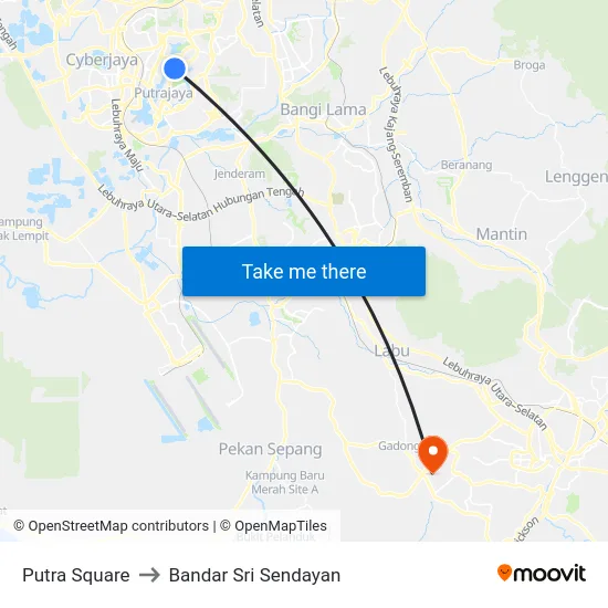 Putra Square to Bandar Sri Sendayan map