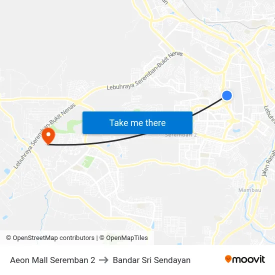 Aeon Mall Seremban 2 to Bandar Sri Sendayan map