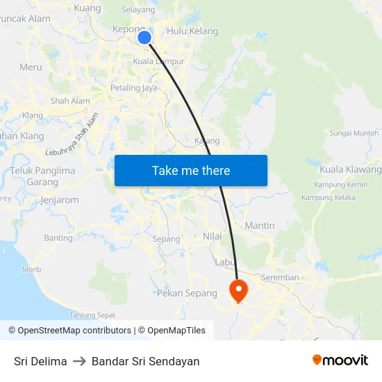 Sri Delima to Bandar Sri Sendayan map
