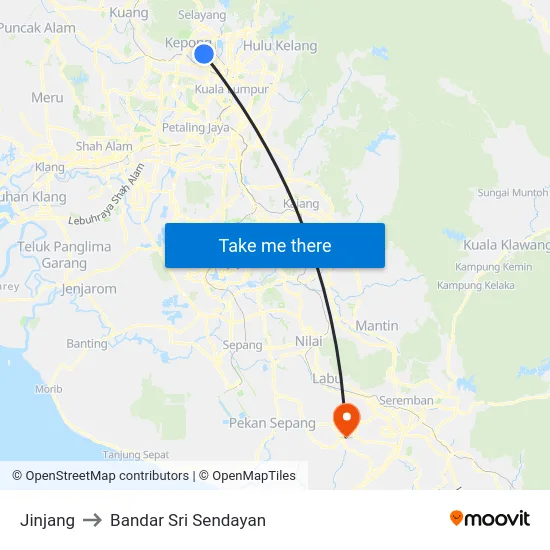 Jinjang to Bandar Sri Sendayan map