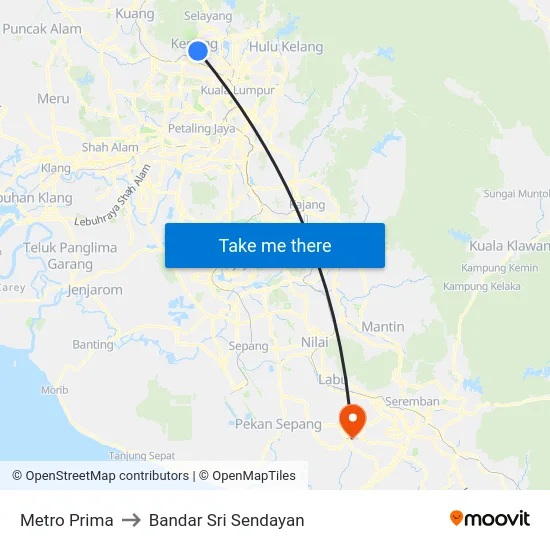 Metro Prima to Bandar Sri Sendayan map
