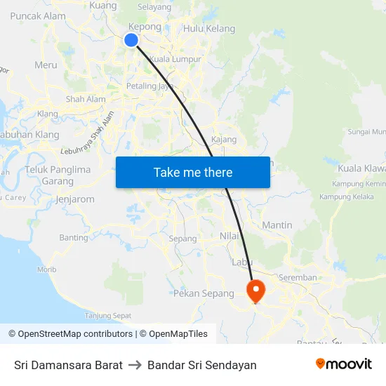 Sri Damansara Barat to Bandar Sri Sendayan map
