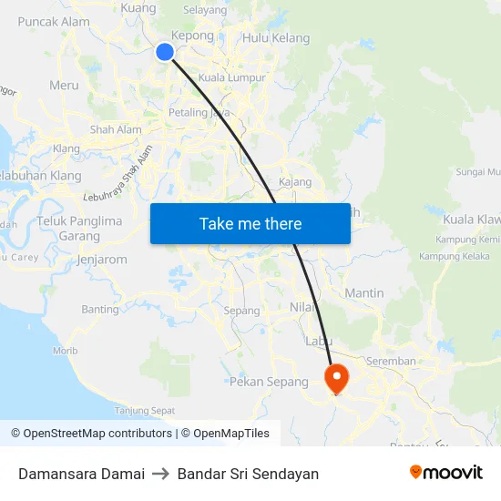 Damansara Damai to Bandar Sri Sendayan map