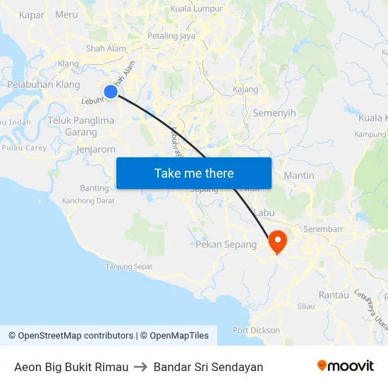 Aeon Big Bukit Rimau to Bandar Sri Sendayan map