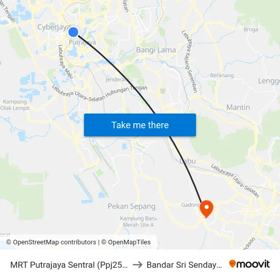 MRT Putrajaya Sentral (Ppj254) to Bandar Sri Sendayan map