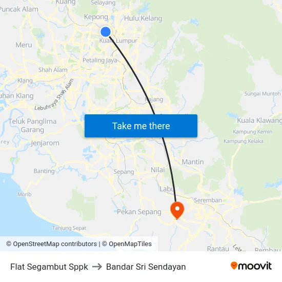 Flat Segambut Sppk to Bandar Sri Sendayan map