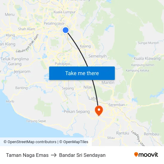 Taman Naga Emas to Bandar Sri Sendayan map