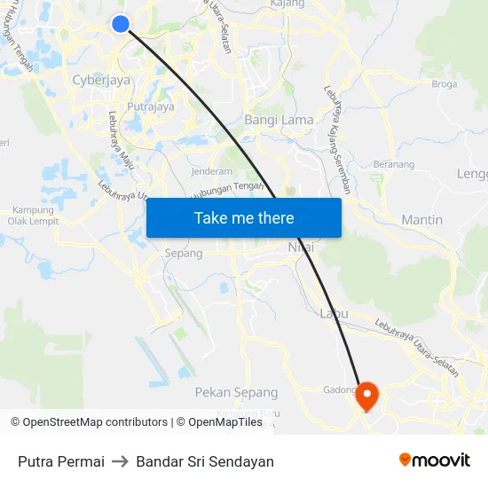 Putra Permai to Bandar Sri Sendayan map
