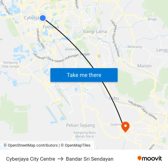Cyberjaya City Centre to Bandar Sri Sendayan map