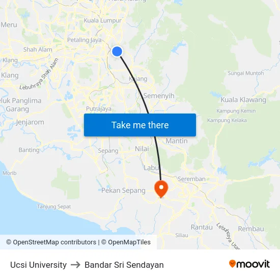 Ucsi University to Bandar Sri Sendayan map