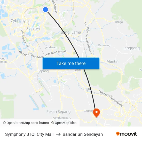 Symphony 3 IOI City Mall to Bandar Sri Sendayan map