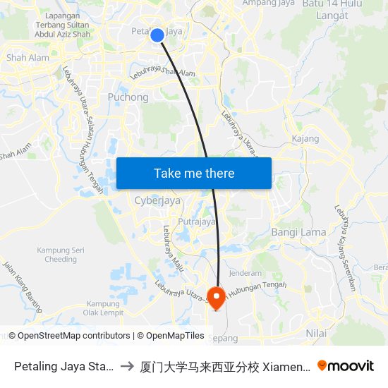Petaling Jaya State (Utara) (Pj433) to 厦门大学马来西亚分校 Xiamen University Malaysia Campus map