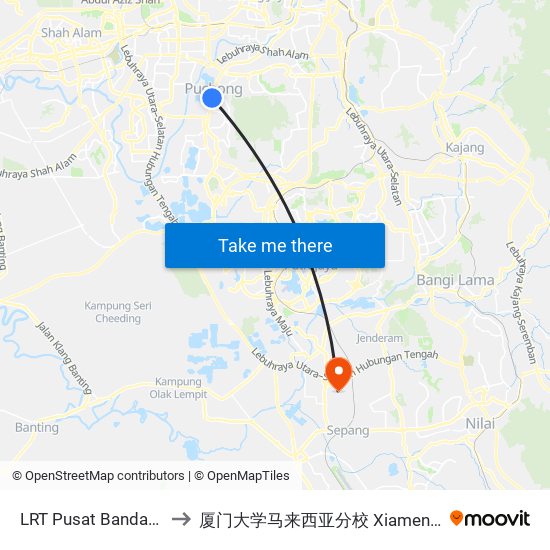 LRT Pusat Bandar Puchong (Sj735) to 厦门大学马来西亚分校 Xiamen University Malaysia Campus map