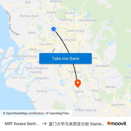 MRT Kwasa Sentral, Pintu A (Sa1020) to 厦门大学马来西亚分校 Xiamen University Malaysia Campus map