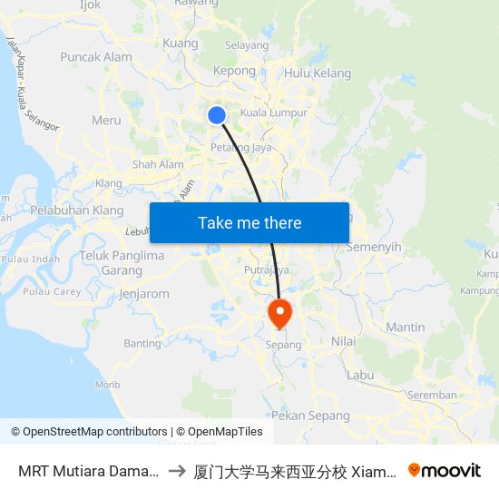 MRT Mutiara Damansara, Pintu C (Pj814) to 厦门大学马来西亚分校 Xiamen University Malaysia Campus map