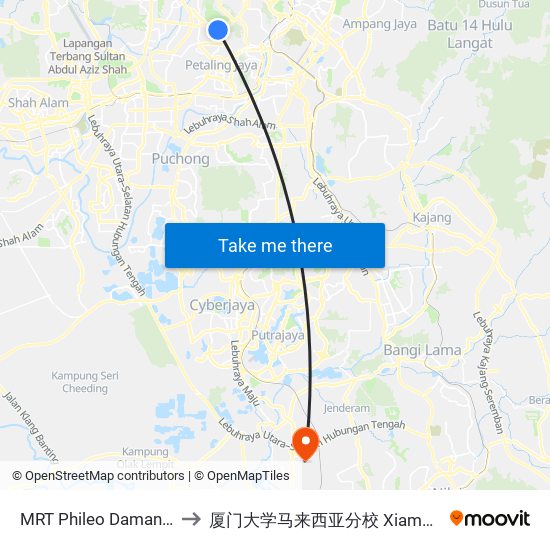 MRT Phileo Damansara, Pintu A (Pj823) to 厦门大学马来西亚分校 Xiamen University Malaysia Campus map