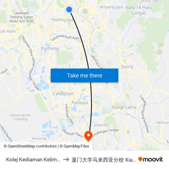Kolej Kediaman Kelima, Universiti Malaya (Kl2343) to 厦门大学马来西亚分校 Xiamen University Malaysia Campus map