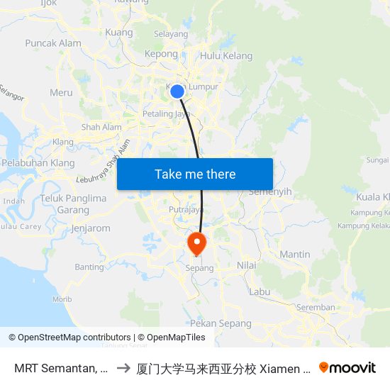 MRT Semantan, Pintu B (Kl1174) to 厦门大学马来西亚分校 Xiamen University Malaysia Campus map